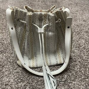 Chic White and Gold Women's Shoulder Bag